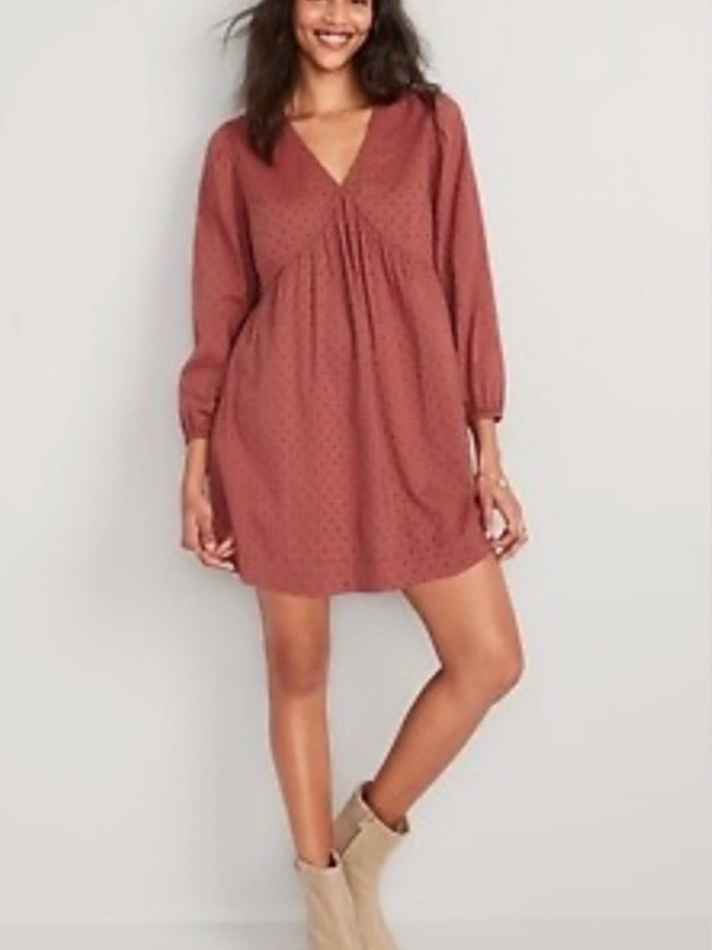 Old Navy Rust V-Neck Long Sleeve Mini Dress